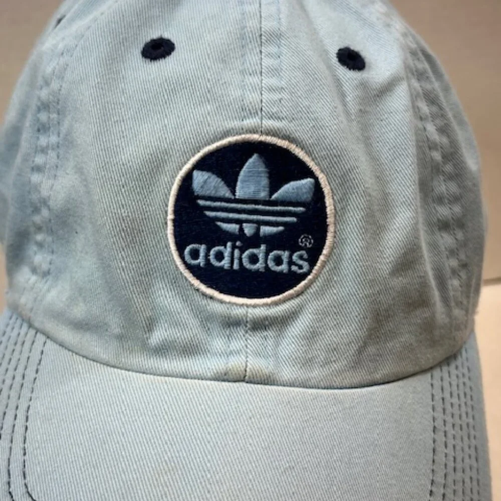 Adidas Washed Blue Cotton Adjustable Strapback Cap Hat